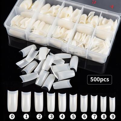 China 100% Brand New and High Quality 500pcs 1 Box Tips French Nail Art Artificial Acrylic Flase Nail Kit Transparent Half Cover Nail Extension for sale