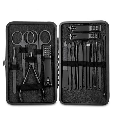 China Wholesale 7/10/12/16/18Pcs Black Professional Eco-friendly Stainless Steel Portable Nail Clippers Supplies Men Manicure Pedicure Set for sale