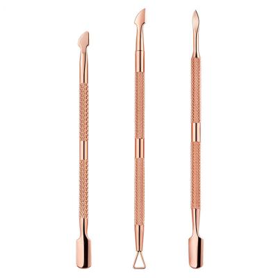 China High Quality Rose Gold Stainless Steel Nail Art Double Head Dead Skin Remover Cuticle Pusher Pliers for sale