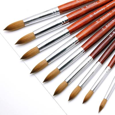 China Top Wholesale Manicure Tool Brush Nail Grade UV Gel Brushes Alloy Wooden Tube Handle Kolinsky Soft Acrylic Nail Art Brush for sale