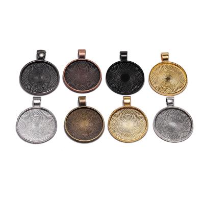 China Necklace Blank Pendants Wholesale Round Shape Multicolor Empty Zinc Alloy Pendant 25mm Trays For Jewelry for sale