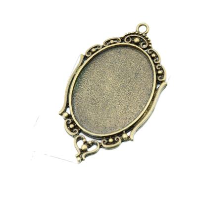 China Eco-Friendly Retro Color Oval Base Tray Bezel Pendant Charm Accessory Arrangement Set Diy Geometric Pendant Base for sale