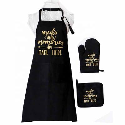 China Other Position Foil Printing Cooking Chef Custom Kitchen Cotton Apron Kitchen For Cafe Sets for sale