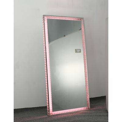 China Modern Modern Luxury Hotel Room Large Standing Lighted Large Mirrored Diamond Crystal Vanity Dressing Floor Mirror With Led Lights for sale