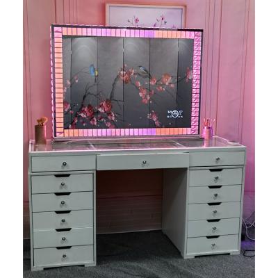 China Luxury Lighted Furniture Bedroom 120*80cm Rectangle Shape Square Desk Led Crystal Vanity Mirror For Makeup Using for sale