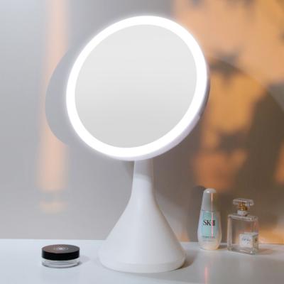 China Custom Tapered Base Magnify To Touch Table Smart Musical Single Sided Vanity Led Makeup Mirror With Blue Tooth for sale