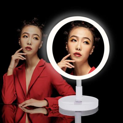 China Beautiful Rechargeable Round Square Oval Plastic Table Personalized Makeup Mirror Desktop Height Adjustable With Led for sale