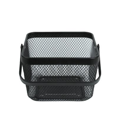 China Sustainable Black Portable Storage Basket Wrought Iron Bathroom Laundry Basket for sale