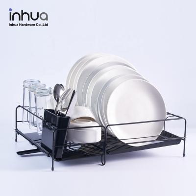 China Modern Household Small Apartment Draining Dish Rack Black Single-Layer Tableware Storage Rack Large Capacity for sale