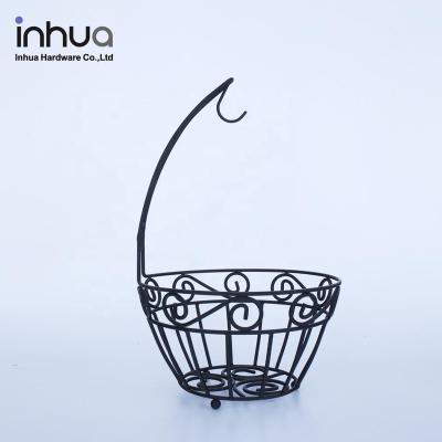 China Hot Selling Viable Black Wrought Iron Storage Fruit Basket Fruit Basket Drain Storage Black Vegetable Basket for sale