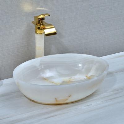 China Modern White Onyx Oval Bathroom Sink Table Top Basin Sink for sale