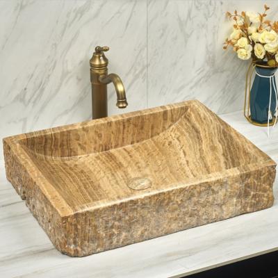 China Rectangle Yellow Farmhouse Garden Stone Bowl Sink Natural Stone Outdoor Sink for sale