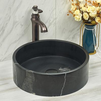 China Hot Sales Traditional Black Marble Stone Bathroom Kitchen Hand Wash Basin Custom Made for sale