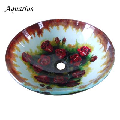 China Shampoo Sinks Flower Pattern Glass Vanity Sink AQ6063 for sale