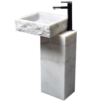 China European Style Bathroom Decoration Pedestal Stone Free Standing Natural White Marble Sink for sale