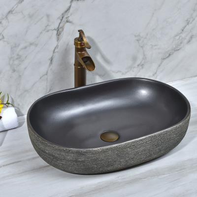 China Chinese Antique Chinese Design Hand Carved Art Porcelain Large Shape Hand Black Color Glazed Oval Wash Basin for sale