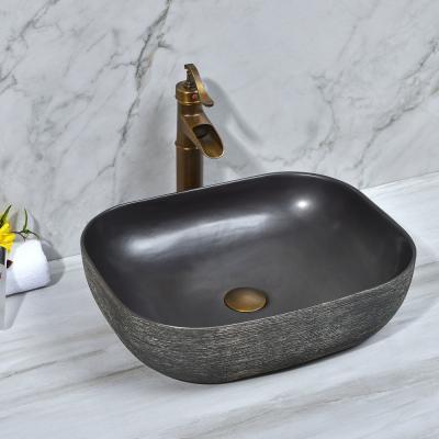 China Chinese Wholesale Hand Carved Art Black Porcelain Double Layer Design Color Shape Oval Washroom Wash Basin for sale