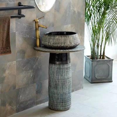 China New Design Traditional Jingdezhen Bathroom Ceramic Single Sink With Pedestal for sale