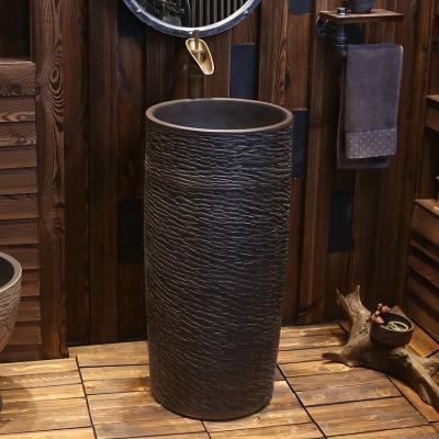 China Traditional Black Antique Style Sanitary Ware Pedestal Step Down Ceramic Pedestal Indoor And Outdoor Wash Basin for sale