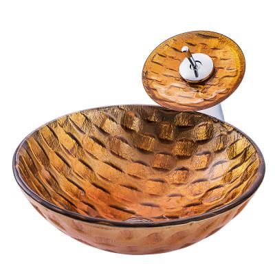 China Round Shape Modern Decorative Hand Painted Bathroom Glass Sink for sale