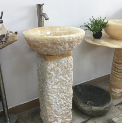 China Honey Onyx Luxury Modern Stone Bathroom Pedestal Sink for sale