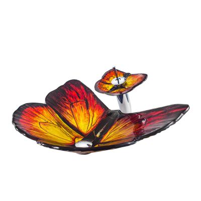 China New Modern Decorative Butterfly Stained Glass Countertops Bathroom Sinks for sale