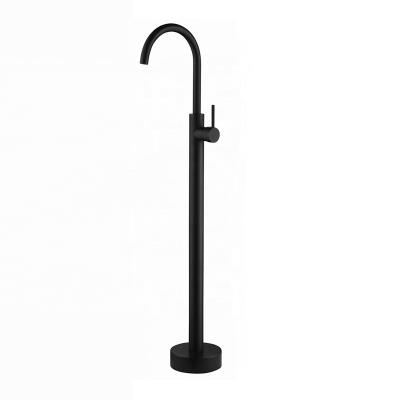 China New Design Matte Black Standing Bath Faucet Floor Mount Basin Faucet Metered Faucets for sale