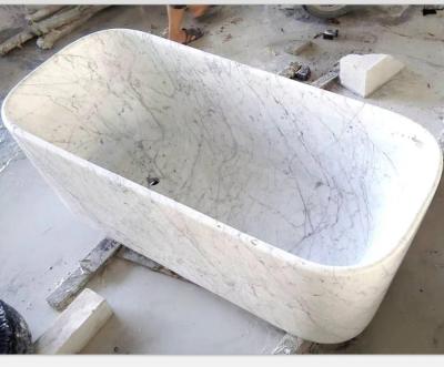 China Custom Freestanding Freestanding Bathtub Natural Stone Carrara White Solid Marble Bathtub for sale