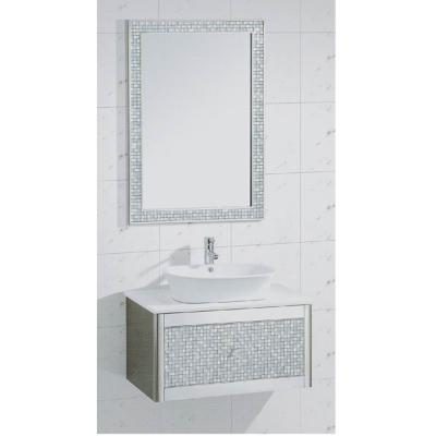 China Modern Silver Color Mosaic Stainless Steel Bathroom Cabinet Vanity for sale