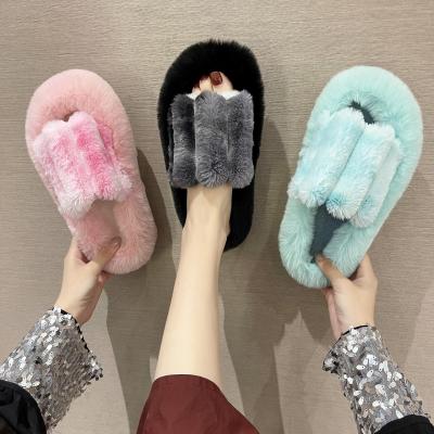 China New foreign trade fashion trend plus size plush all-match cotton plush slippers factory female cute colorful uniterm slippers for sale