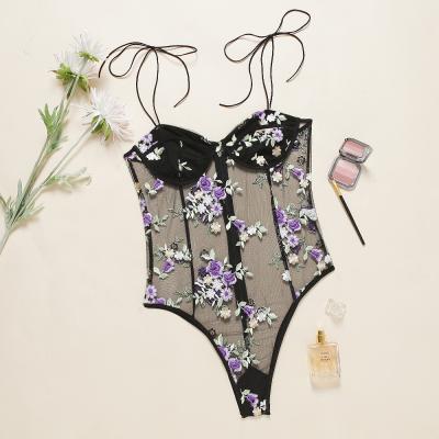 China New Style One-Piece Lace Embroidery Sexy Lingerie Transparent Sexy Lingerie Set for sale