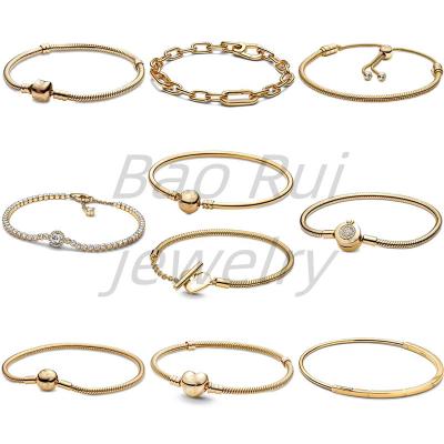 China Classic 1:1 S925 Fit Pandoraer Diy Charm Love Shrink Watch High Quality Gold Punk Bracelet Style Jewelry Gift for sale