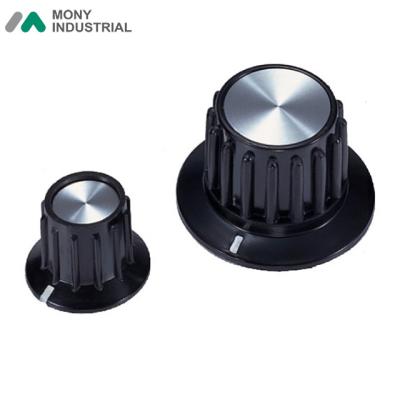 China Amplifier Black Inlay Shaft Hole 4mm 6mm Phenolic Aluminum Top Rotary Knob With Skirt Design for sale