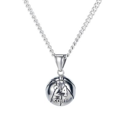 China Europe and America Fashion Mens Stainless Steel Kobe 24 Basketball Star Necklace Black Mamba Pendant Necklace Memorial Souvenir Necklace for sale