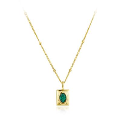 China Europe and America 925 sterling silver emerald zircon necklace clavicle chain niche design cubic zirconia necklace for sale