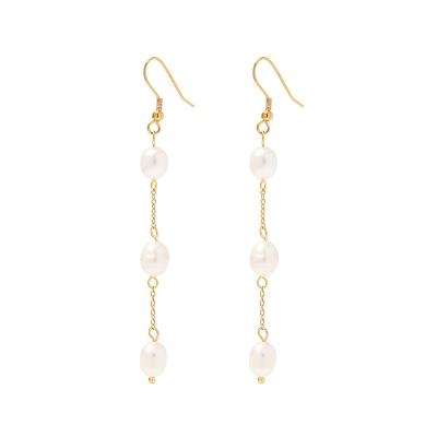 China TRENDY Chain Earrings 18k gold stainless steel natural freshwater pearl tassel earrings for sale