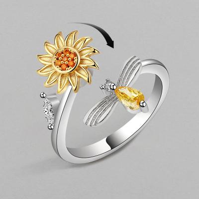 China TRENDY Floral jewelry rotatable ring silver-plated jewelry sunflower swivel ring adjustable for women for sale