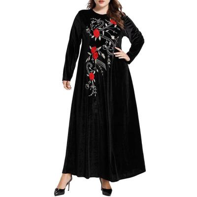 China JBeiL Anti-Static Velvet Neck Black Round Embroidery 5XL Long Plus Size Clothing Dress for sale