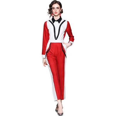 China JBeiL QUICK DRY High Quality Women Satin Anti Static Color Blocked Latest Design Womens Casual Pants Two Piece Set Tracksuit for sale