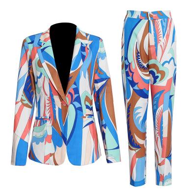 China Floral Print Blazer and Matching Elegant Lady Business Suit Autumn Fashion Suit 2021 QUICK DRY JBeiL Women Office Long Pant 2 Piece Set for sale