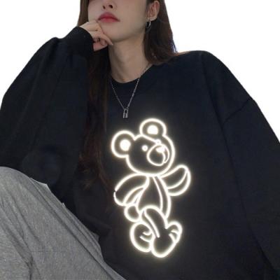 China Anti-wrinkle JBeiL 3d embossed logo crewneck sweatshirt women's oversized cartoon reflective pullover sweatshirt along for sale