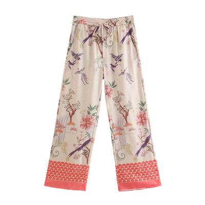 China JBeiL Fashion Floral Print Drawstring Wide Leg Breathable Elastic Waist Casual Long Pants For Women for sale