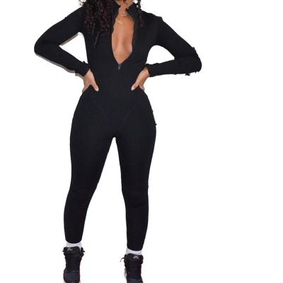 China JBeiL QUICK DRY 2021 Solid Casual Women Winter Sports Zipper One Piece Overalls Workout Skinny Rompers Long Sleeve Overalls for sale