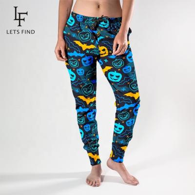 China Hotselling Breathable Pumpkins and Bats Printed Silk High Waist Women's Joggers String Milk Suction Custom Fitness Sweatpants for sale