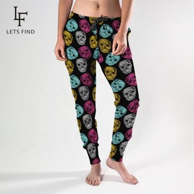 China Hotselling Breathable Spandex Skulls Patterned Sweatpants Custom Sublimation Printed Women Joggers for sale