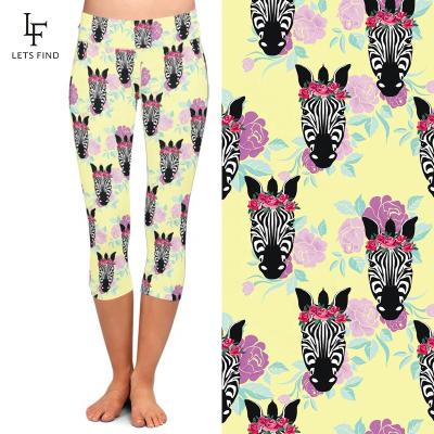 China Breathable Zebra Patterned Custom Printed High Waisted Sublimation Capri Womens Yoga Leggings for sale