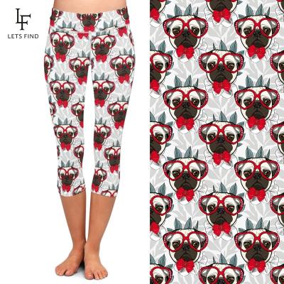 China Breathable Dot Patterns Printed Milk Silk Custom Sublimation High Waist Women Capri Fitness Leggings for sale