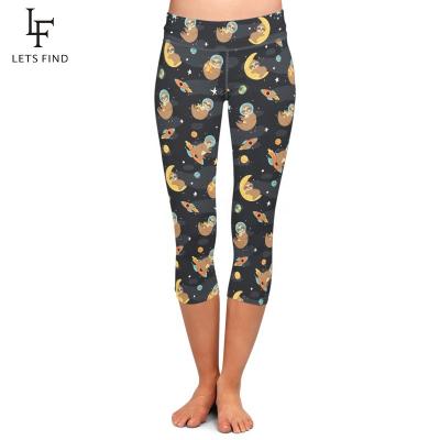 China 230gsm double breathable high waisted women capri leggings custom sloth printed brushed milk silk yoga pants sewn leggings for sale