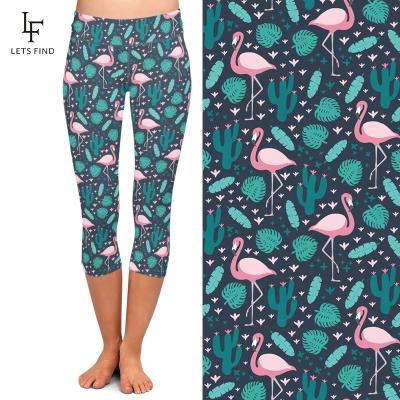 China High waist women capri leggings breathable custom sexy flamingo printed double 230gsm brushed milk silk yoga pants sewn leggings for sale