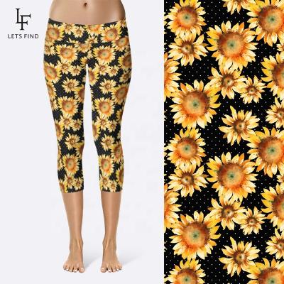 China Custom high waist breathable capri leggings sunflower printed leggings for women yoga pants double side brushed milk silk soft leggin for sale